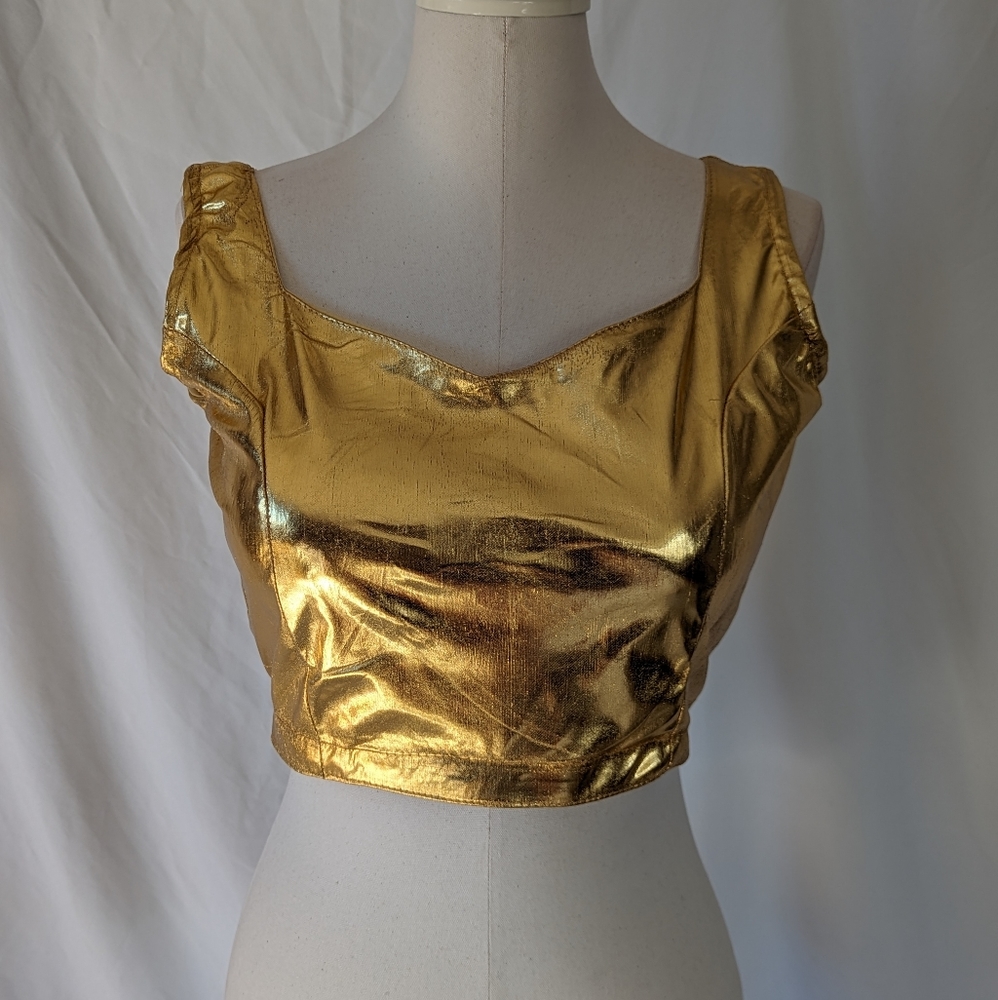 Gold metallic shiny crop top blouse for Saree, Lehenga partywear